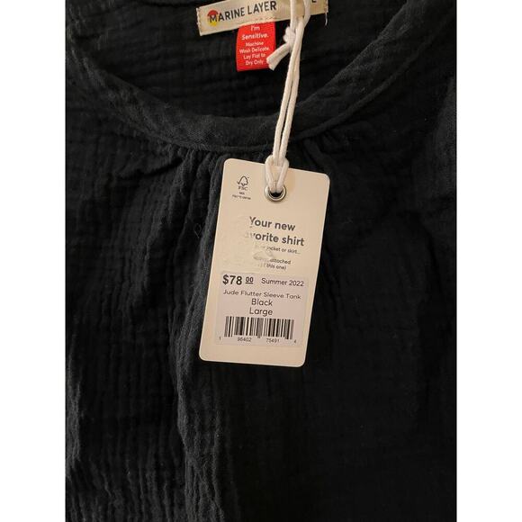 NWT- Marine Layer Jude Flutter Sleeve Tank Black Gauze Retail $78 Size Large - Picture 7 of 7